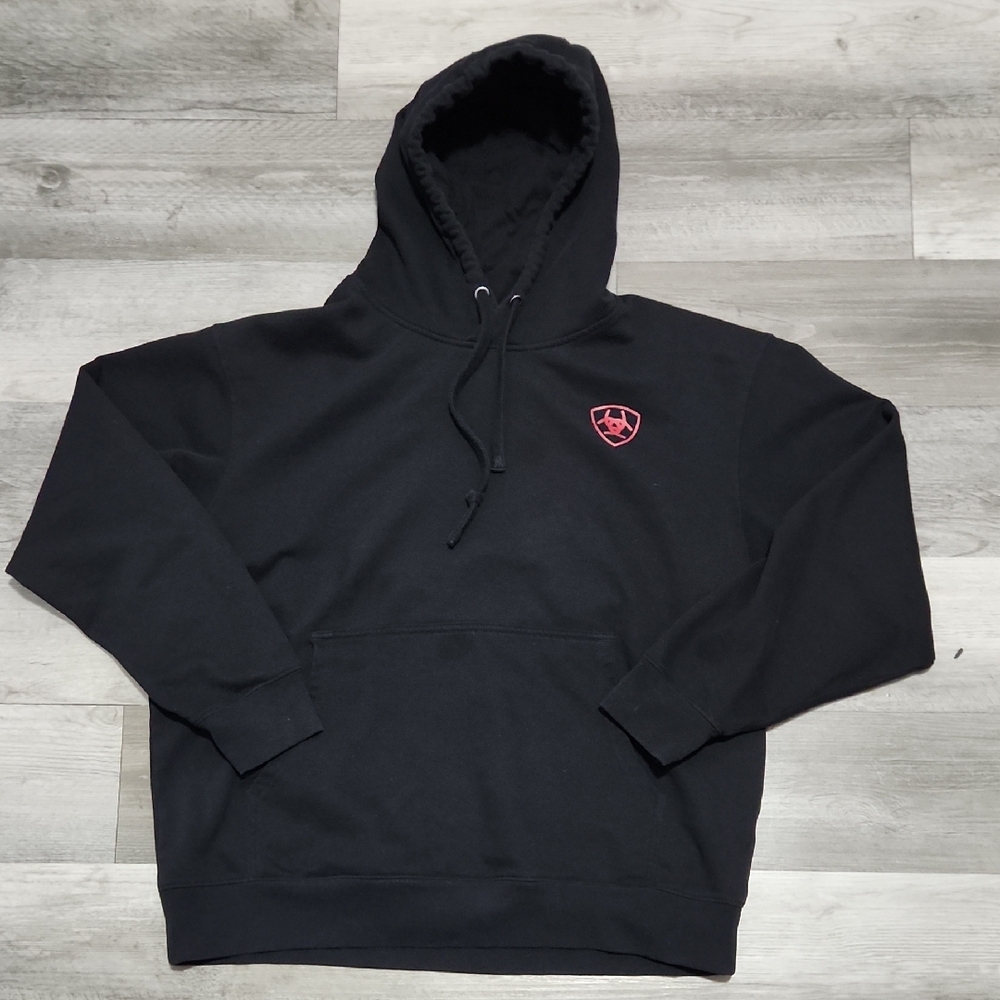 Ariat Diamond Buckle Black Hoodie Vivid Distressed Sourhwestern Logo Mens XL
